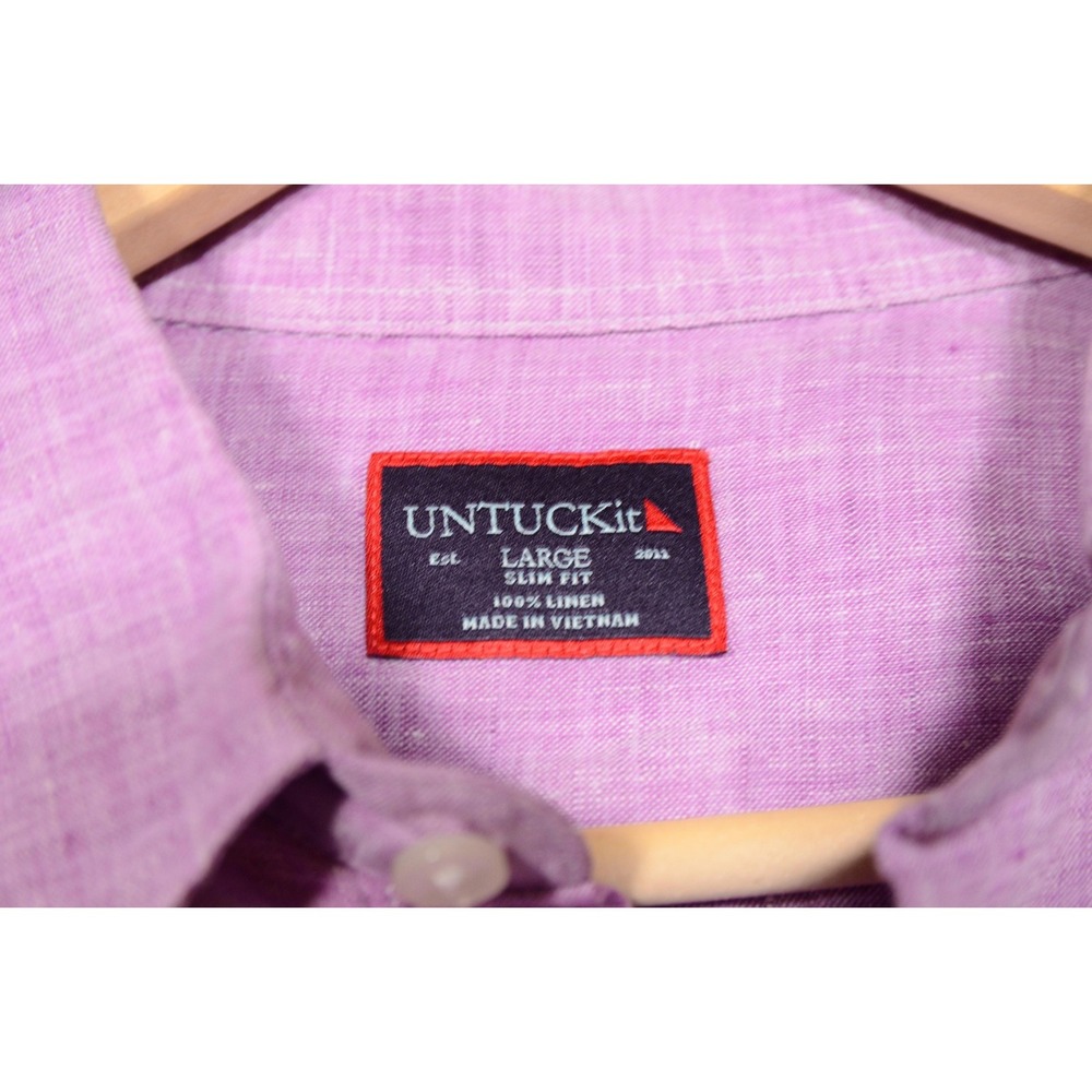 UNTUCKit Shirt Mens Large Purple Linen Slim Fit‎ Long Sleeve Button Down Casual - Picture 5 of 8